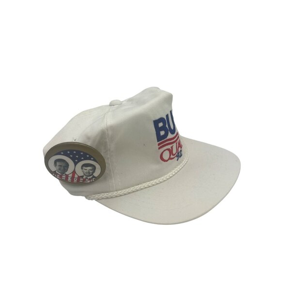 Bush Quayle ’92 Campaign Rope Hat + Button, Appears Signed George H. W. Bush - Picture 3 of 8